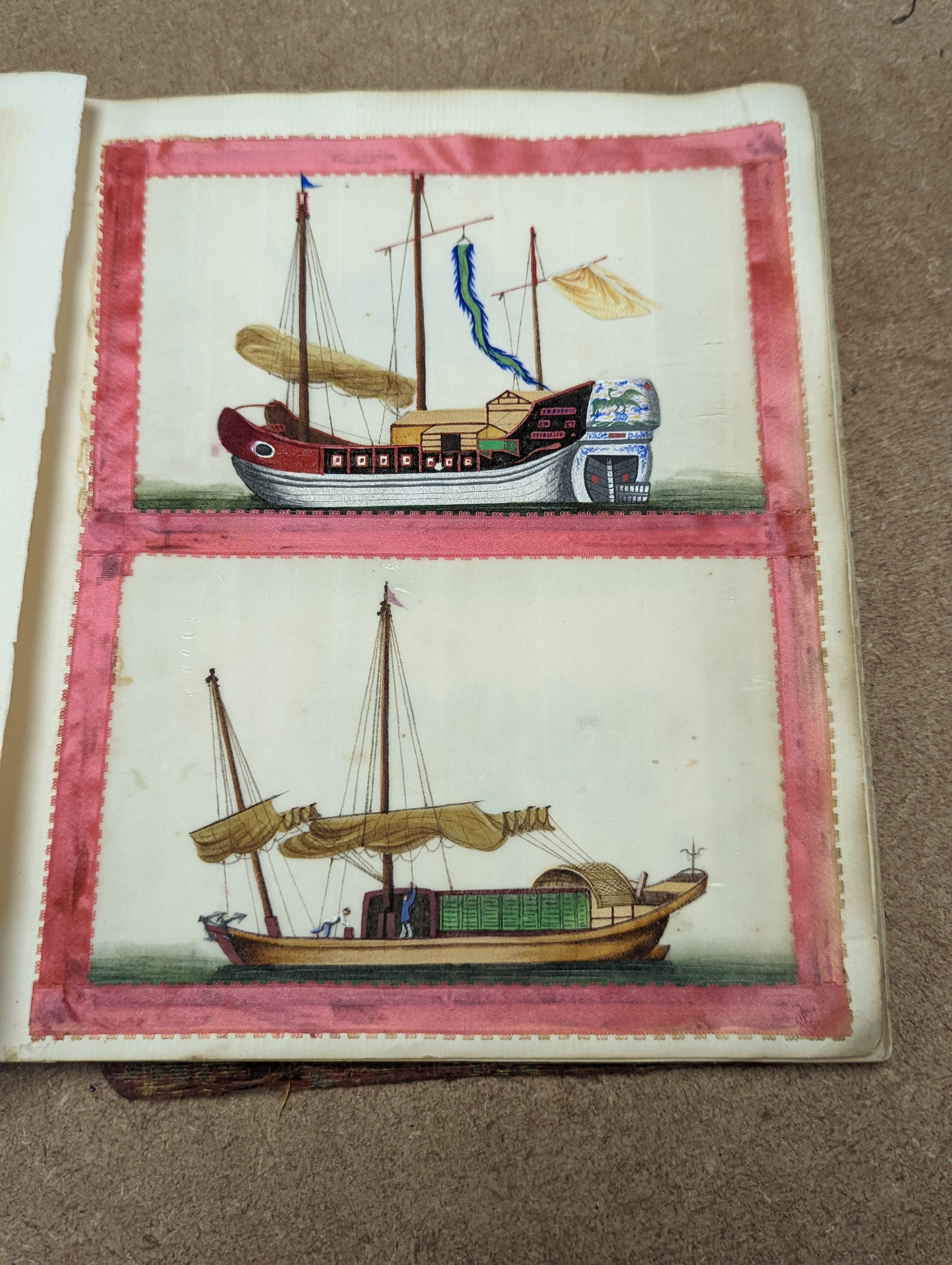 Three albums of assorted 19th century Chinese pith paintings of trades, mandarin figures and boats